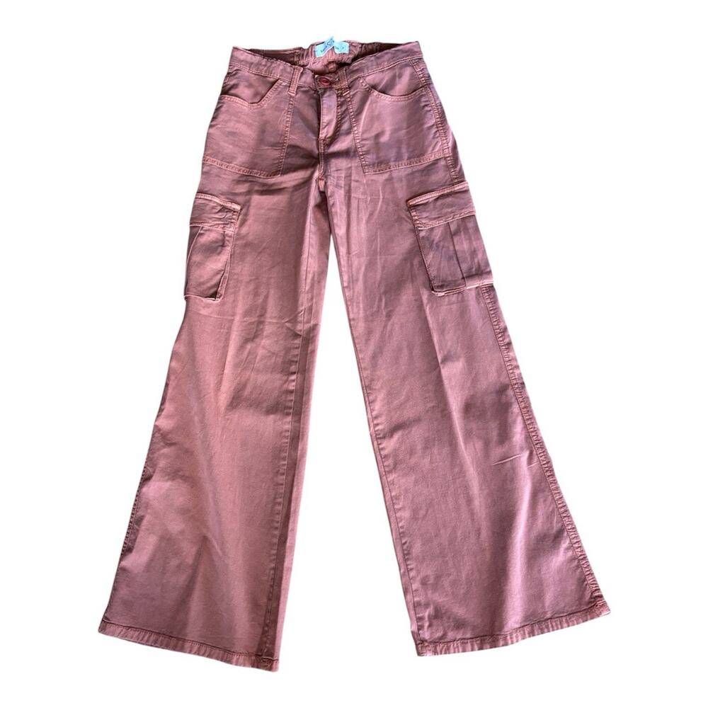 Love Trends High Waisted Wide Leg Cargo Pants Salmon Pink Rust Size 3 juniors